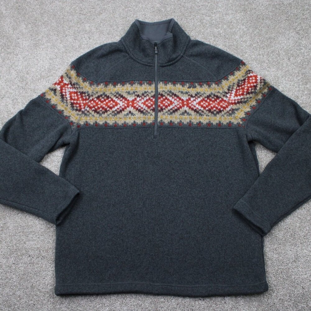 Koppen 1/4 Zip Sweater Mens Large Gray/Red/Yellow L/S Pullover‎ Sweatshirt
